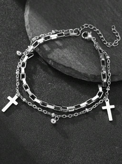 Pulsera acero inoxidable con cruz colgante