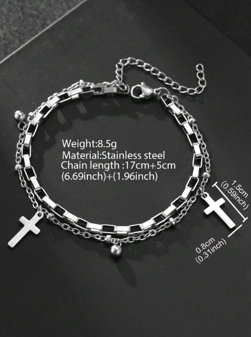 Pulsera acero inoxidable con cruz colgante