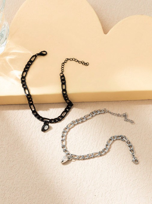Set de 2 pulseras de acero inoxidable con forma de corazón magnético