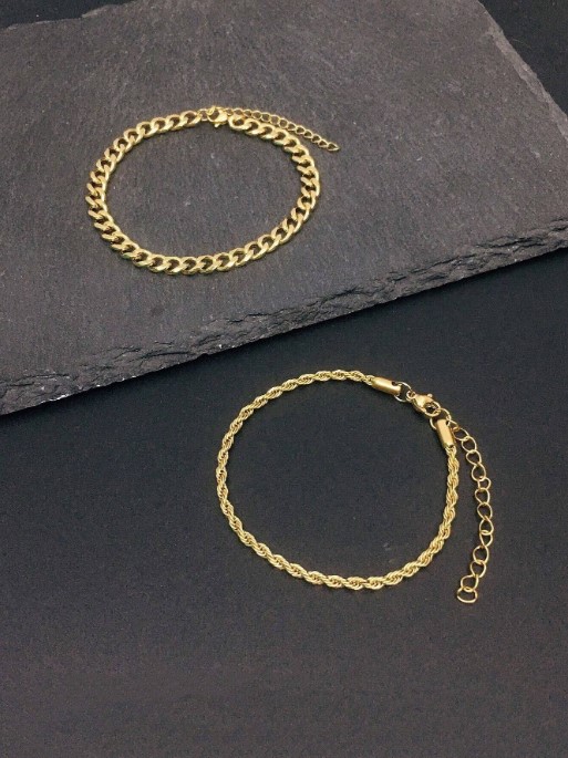 2x1 Juego de pulseras de cadena de acero inoxidable