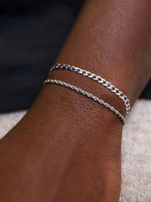 2x1 Juego de pulseras de cadena de acero inoxidable