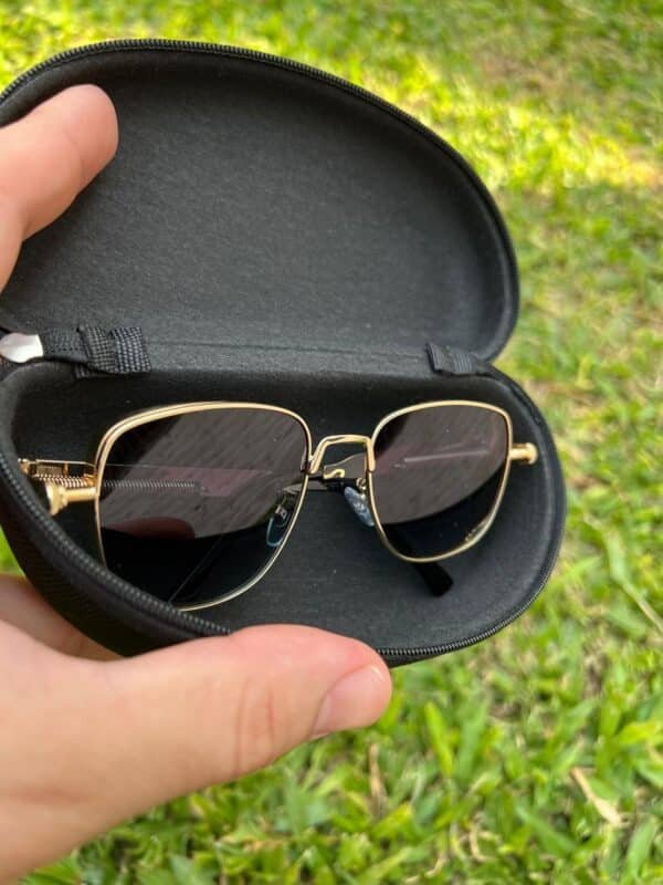 Lentes de sol de metal cuadradas verde con estuche