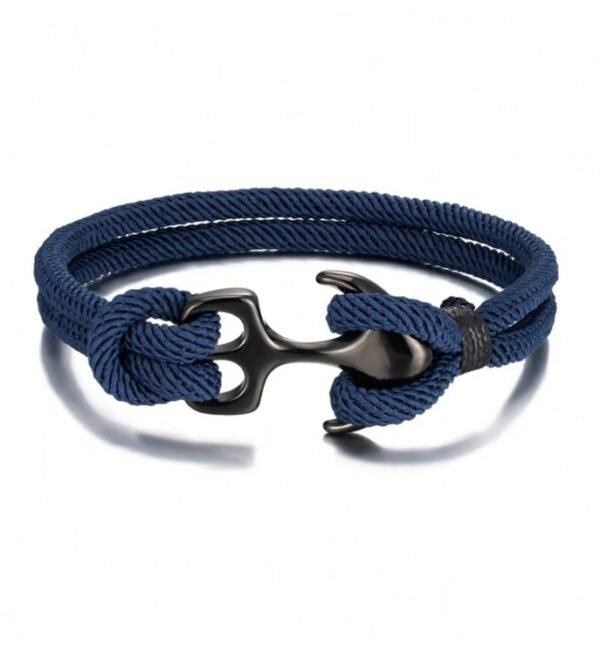 Brazalete Náutico Azul Marino con Ancla y Diseño de Cuerda para Hombre
