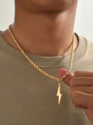 Cadena rope acero inoxidable GOLD con dije de rayo