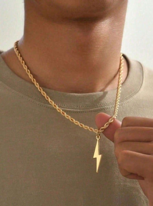 Cadena rope acero inoxidable GOLD con dije de rayo