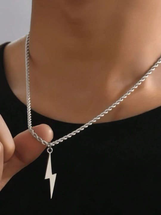 Cadena rope acero inoxidable SILVER con dije de rayo