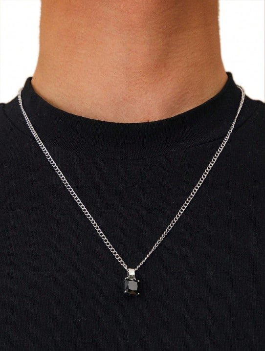 Cadena con dije cubo negro silver