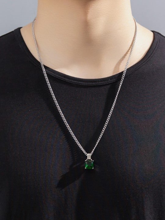 Collar de cobre con dije cubo verde