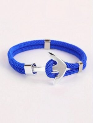 Pulsera de hombre de cuerda azul con ancla de metal silver