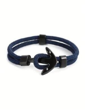 Pulsera de hombre de cuerda azul marino con ancla de metal