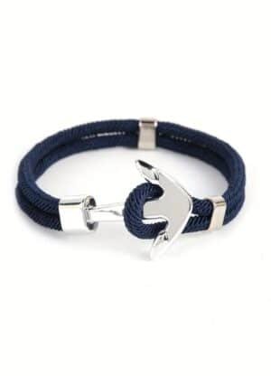 Pulsera de hombre de cuerda azul marino con ancla de metal silver