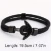 Pulsera de hombre de cuerda negra con ancla de metal