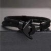 Pulsera de hombre de cuerda negra con ancla de metal
