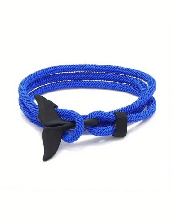 Pulsera Trenzada de Cuerda Azul con Cola de Ballena para Hombre – Estilo Náutico