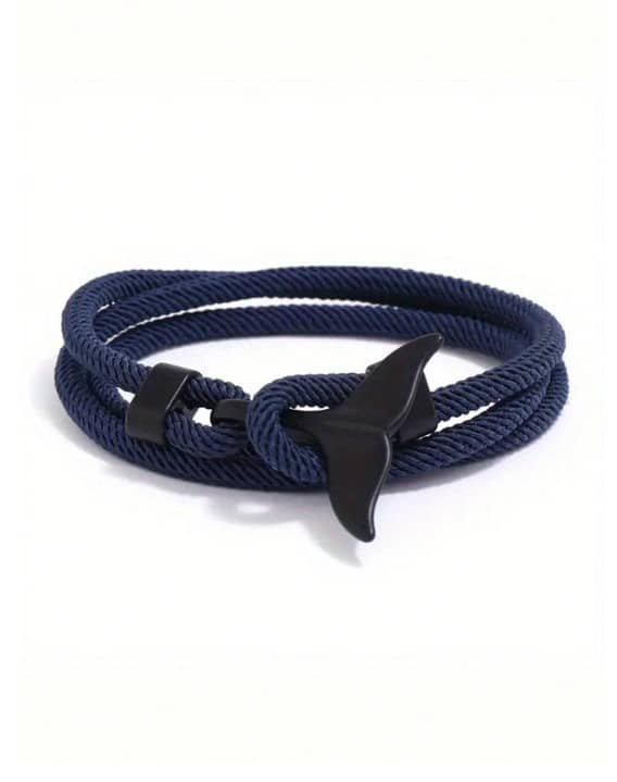 Pulsera Trenzada de Cuerda Azul Marino con Cola de Ballena para Hombre – Estilo Náutico