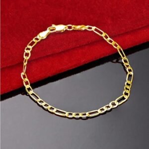 Pulsera de cadena Figaro chapada en oro de 18K- 20cm
