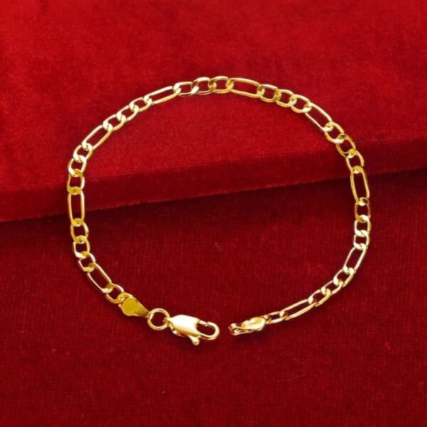 Pulsera de cadena Figaro chapada en oro de 18K- 20cm